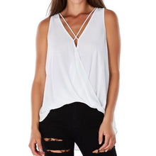 Blusas Mujer   Women Chiffon Loose Tops Sleeveless Solid V Neck Ladies Blouses Casual Tank Tops Blusas Feminina #63 SM6