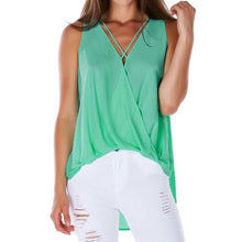 Blusas Mujer   Women Chiffon Loose Tops Sleeveless Solid V Neck Ladies Blouses Casual Tank Tops Blusas Feminina #63 SM6