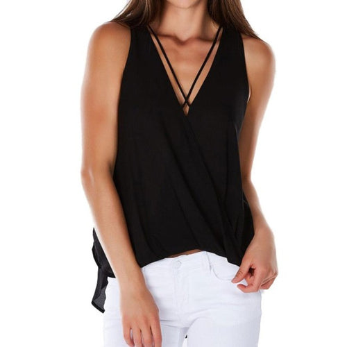 Blusas Mujer   Women Chiffon Loose Tops Sleeveless Solid V Neck Ladies Blouses Casual Tank Tops Blusas Feminina #63 SM6