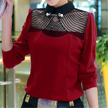 Blusas femininas Casual Women Hollow Out Blouses Long Sleeve Tops Autumn OL Turn-down Lace Print Shirts with Pearl Button 71766 SM6