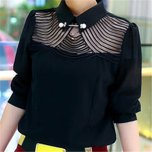 Blusas femininas Casual Women Hollow Out Blouses Long Sleeve Tops Autumn OL Turn-down Lace Print Shirts with Pearl Button 71766 SM6