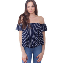 Blusen Women  Fashion Striped Sexy Off Shoulder Tops Ruffles Sleeve  Women Blouses Slash Neck Shirts Chemisier Femme SM6