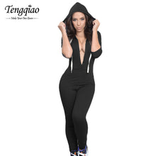 Bodycon Sport Jumpsuit  Good Stretch Hooded Black Sexy One Piece Outfits Long Pants Fitness Sports Suits Overalls SM6