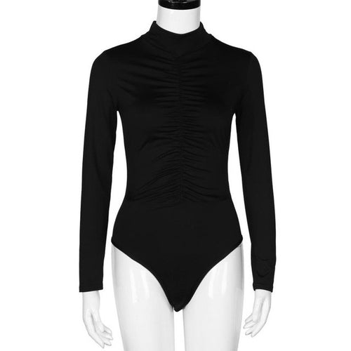 Bodysuits Women  Turtleneck Long Sleeve Black White Bodycon Overalls Rompers Womens Slim Bodysuit combinaison femme &23 SM6
