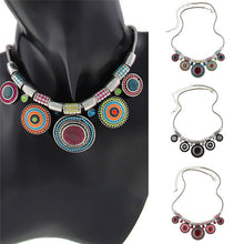 Boheman Style Statement Choker Necklace Women Jewelry Ethnic Collar Retro Silver Plated Colorful Pendant Necklaces SM6