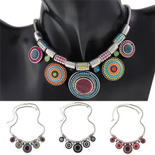 Boheman Style Statement Choker Necklace Women Jewelry Ethnic Collar Retro Silver Plated Colorful Pendant Necklaces SM6