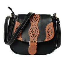 Bohemia Women PU Leather Crossbody Bag Tassel Hollow Out Cover Messenger Bags Zipper Casual Vintage Small Shoulder Bags Black SM6