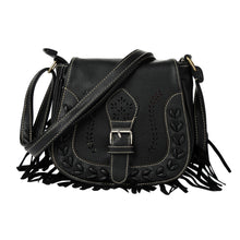 Bohemia Women PU Leather Crossbody Bag Tassel Hollow Out Cover Messenger Bags Zipper Casual Vintage Small Shoulder Bags Black SM6