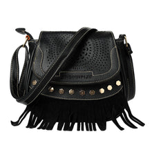 Bohemia Women PU Leather Crossbody Bag Tassel Hollow Out Cover Messenger Bags Zipper Casual Vintage Small Shoulder Bags Black SM6