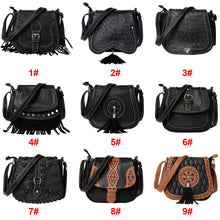 Bohemia Women PU Leather Crossbody Bag Tassel Hollow Out Cover Messenger Bags Zipper Casual Vintage Small Shoulder Bags Black SM6