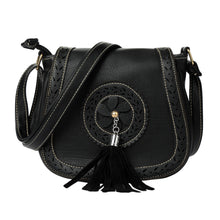 Bohemia Women PU Leather Crossbody Bag Tassel Hollow Out Cover Messenger Bags Zipper Casual Vintage Small Shoulder Bags Black SM6