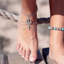 Boho Ethnic Turquoise Beads Barefoot S al Anklet Chic Multilayer Tassel Foot Chain Anklet Bracelet Body Jewelry For Women SM6