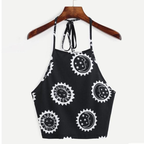 Boho Style Print Halter Neck Crop Top Women   Cropped Tank blusa Casual Sexy Lace Camis ropa mujer veste femme #23 SM6