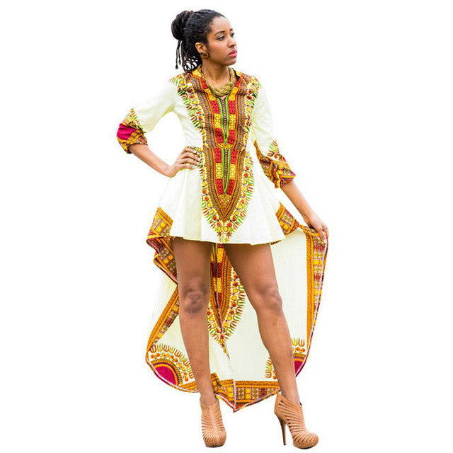 Boho Style Women Fashion African Print Dress Casual Loose irregular Design Three Quarter Bohemian Dress Women  Robe Femme SM6