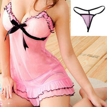 Bow Sexy Lingerie Pink Lace Dress Women Underwear Nightwear Sleepwear Babydoll  G-String SM6