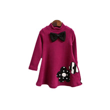 Bowknot Flower Girls Dress Children Kids Clothing Long Sleeve Cotton T-ShirtSM6