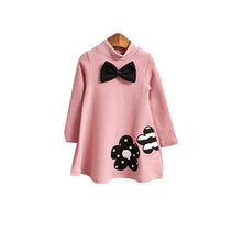 Bowknot Flower Girls Dress Children Kids Clothing Long Sleeve Cotton T-ShirtSM6