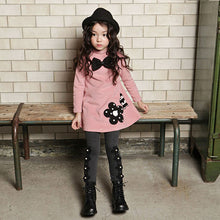 Bowknot Flower Girls Dress Children Kids Clothing Long Sleeve Cotton T-ShirtSM6