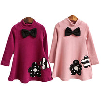 Bowknot Flower Girls Dress Children Kids Clothing Long Sleeve Cotton T-ShirtSM6