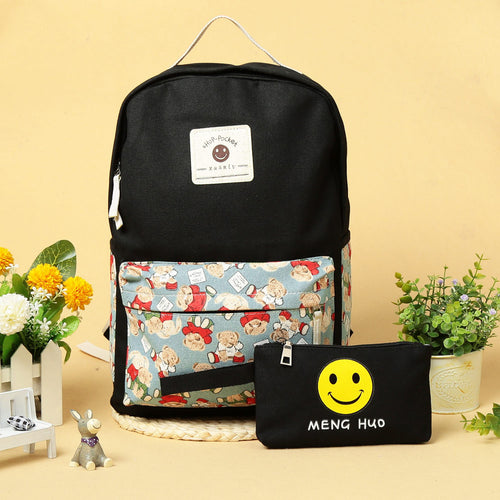 Canvas Women Backpack Big Capacity Travel Smiley School Bags For Teenagers Cartoon Backpack For Girls Mochilas Escolar SM6