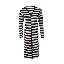 Black   White Striped Long Sleeve Knitted Open Cardigan Fall Slim Women Sweater SM6