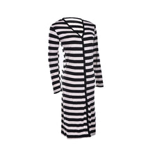 Black   White Striped Long Sleeve Knitted Open Cardigan Fall Slim Women Sweater SM6