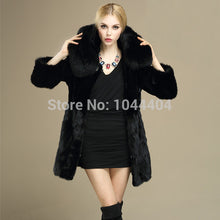 Brand Luxury Women Rabbit Fur Coat Fox Fur Collar Hooded Long Jacket Parka SM6