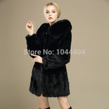 Brand Luxury Women Rabbit Fur Coat Fox Fur Collar Hooded Long Jacket Parka SM6