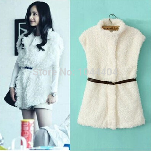 Brand newGirls Women Long Jacket Hairy Waistcoat Coat Outerwear Belt Sleeveless Vest SM6