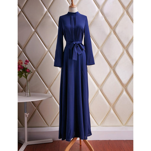 Brief Women's Long Sleeve Cotton Blend Blue Dress Evening Party Full Length Maxi Gown DressesSM6