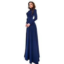 Brief Women's Long Sleeve Cotton Blend Blue Dress Evening Party Full Length Maxi Gown DressesSM6