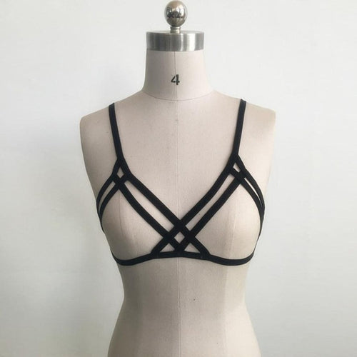 Bustier Crop Top Bandage Bra Strappy Hollow Out Bra Bustier Crop Top Women Alluring Harness Bra Elastic Cage Ropa Mujer#B728 SM6
