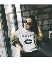 CEREMONY Letter Black Lip Print t-shirt  New Women Harajuku T shirts Women Short Sleeve Female O-neck Tops Plus Size 72671 SM6