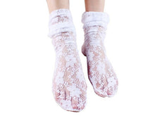 Calcetines Mujer  New Fashion Lace Hollow Out Women's Ankle Length Socks Thin Transparent Socks Female Black/White #05 SM6