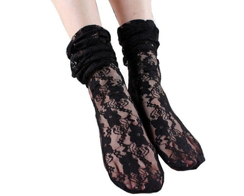 Calcetines Mujer  New Fashion Lace Hollow Out Women's Ankle Length Socks Thin Transparent Socks Female Black/White #05 SM6