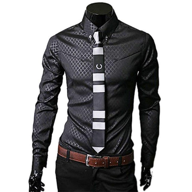 Camisa Xadrez Long Sleeve Mens Dress Shirts Plus Size 4XL Business Stylish Slim Fit Shirts Camisa Manga Longa Masculina#D729 SM6