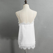 Camisas Femininas Sexy Womens Lace Trim Chiffon Vest Spaghetti Strap White Camisole Deep V-Neck Sleeveless Lined Tank Top SM6