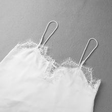 Camisas Femininas Sexy Womens Lace Trim Chiffon Vest Spaghetti Strap White Camisole Deep V-Neck Sleeveless Lined Tank Top SM6