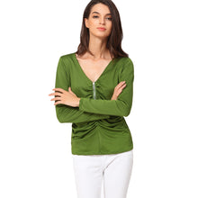 Camisas Femininas Long Sleeve Tshirt Women T Shirt Tops Poleras De Mujer Zip Ruched T-shirt Blusa Tee Shirt  SM6