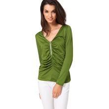 Camisas Femininas Long Sleeve Tshirt Women T Shirt Tops Poleras De Mujer Zip Ruched T-shirt Blusa Tee Shirt  SM6