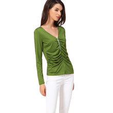 Camisas Femininas Long Sleeve Tshirt Women T Shirt Tops Poleras De Mujer Zip Ruched T-shirt Blusa Tee Shirt  SM6