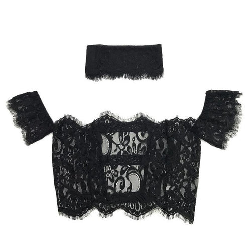 Camisas Mujer   Short Sleeeve Blouses Women Sexy Floral Sheer Lace Tops Choker Neck Off Shoulder Ladies blouses #63 SM6