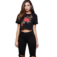 Camiseta Mujer Tops Women   Women Hipster Short Sleeve Cotton Embroidery Flower Tshirts Women Tee T Shirt Femme #417 SM6