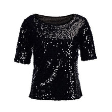 Camisetas mujer   Style Womens Sequins Sparkle Glitter Short Sleeve Tops Blouses Women Ladies Top Women Clothing #23 SM6