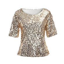 Camisetas mujer   Style Womens Sequins Sparkle Glitter Short Sleeve Tops Blouses Women Ladies Top Women Clothing #23 SM6