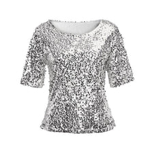 Camisetas mujer   Style Womens Sequins Sparkle Glitter Short Sleeve Tops Blouses Women Ladies Top Women Clothing #23 SM6