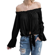 Camisetas mujer  Women Long Sleeve Off The Shoulder Casual Blouse Top Shirts Femme Black White  women blouses #43 SM6