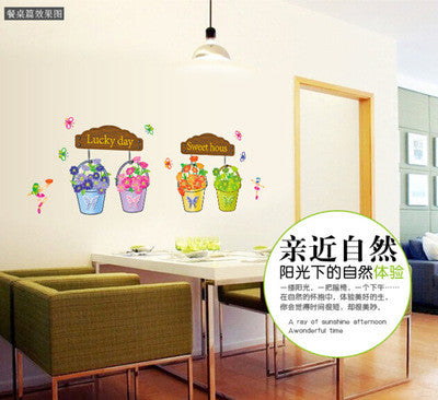 Can remove the wall stick foreign trade stickers cartoon room decoration sweet lucky flower pot stickers SM6