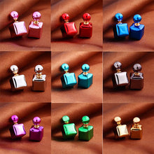 C y Double Sided Earings Square Seal Ball Ear Studs Elegant Crystal Jewelry SM6