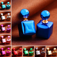 C y Double Sided Earings Square Seal Ball Ear Studs Elegant Crystal Jewelry SM6